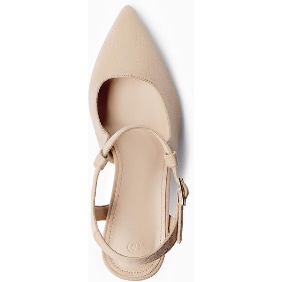 Coutgo Women's Nude 1 Pointed Toe Ankle Strap Patent Leather Stiletto High Heels - Picture 3 of 5